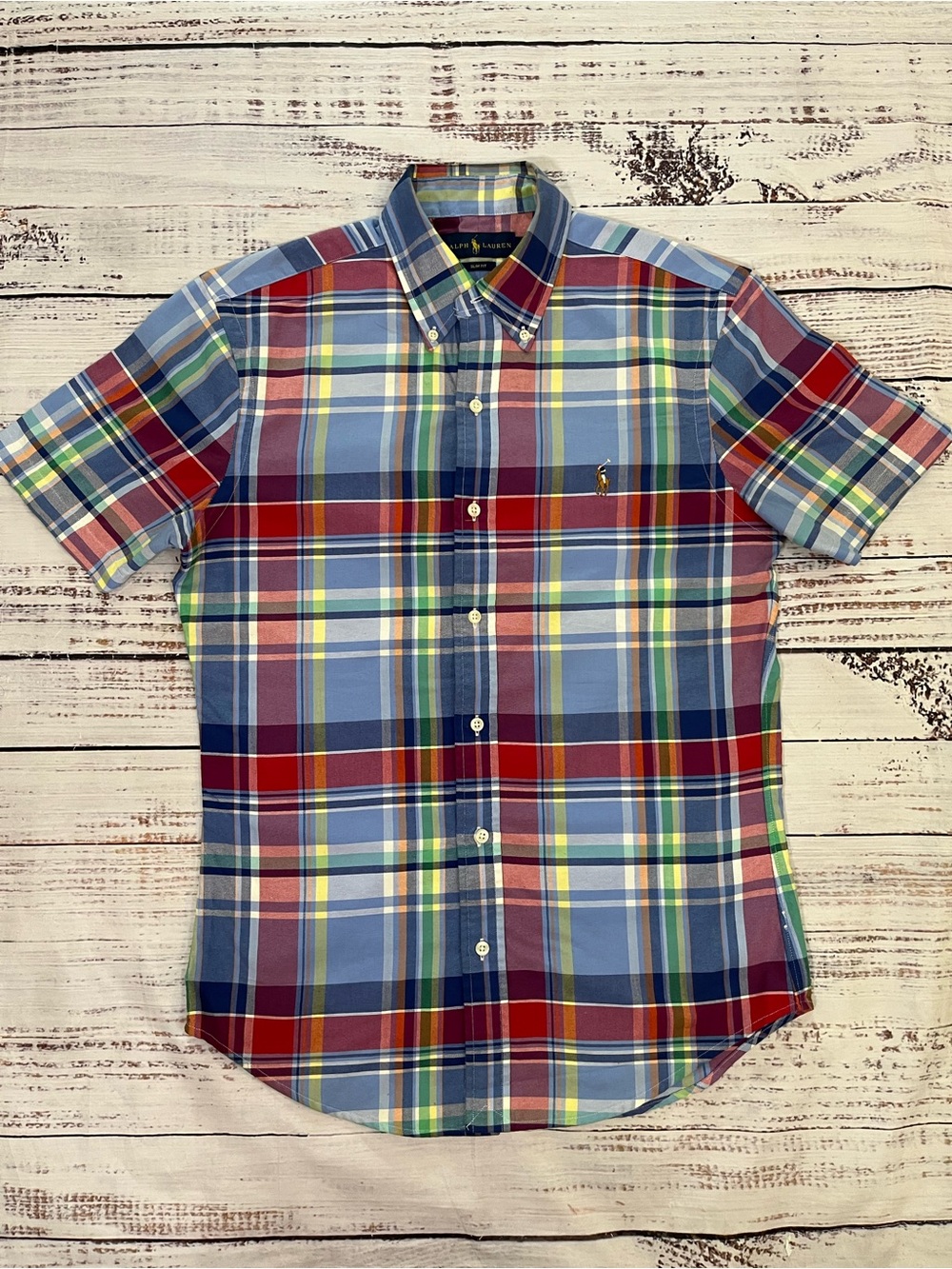 Polo Ralph Lauren Men’s Slim Fit short sleeve button-down Madras plaid Shirt Sm